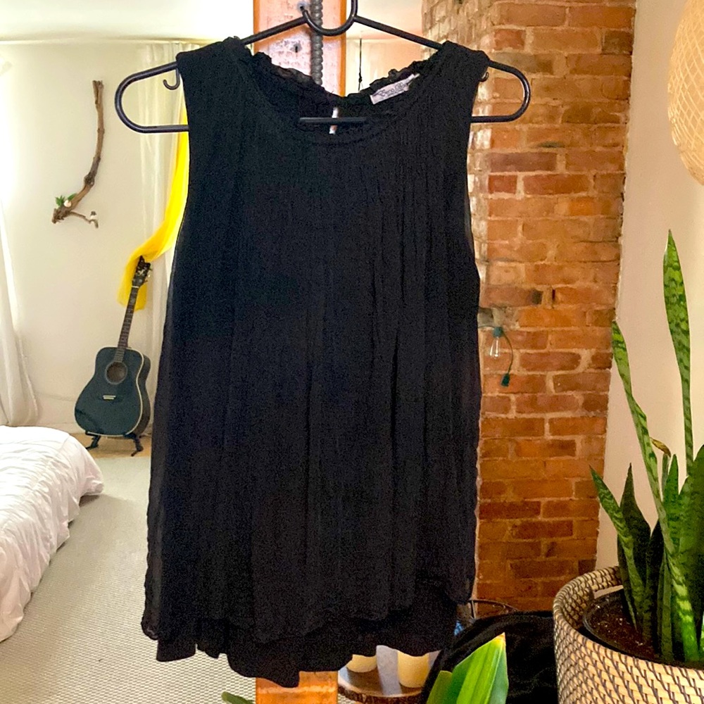 Elena Baldi Black Silk Chiffon Sleeveless Blouse